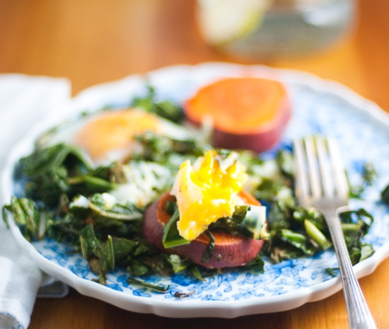 Greens with Egg and Sweet Potato Greens with egg photo