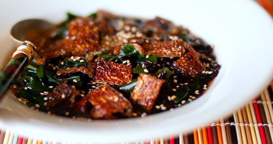 ochazuke with crispy salmon skin