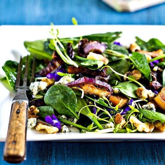 Baby Spinach Salad with Violets and Blue Cheese baby spinach salad photo