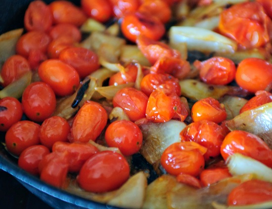 tomatoes in pan tomatoes in cast iron skillet
