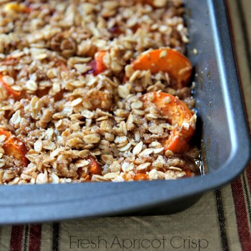 Apricot crisp in a baking pan.