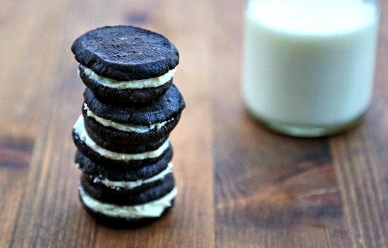 Homemade Oreos with milk.