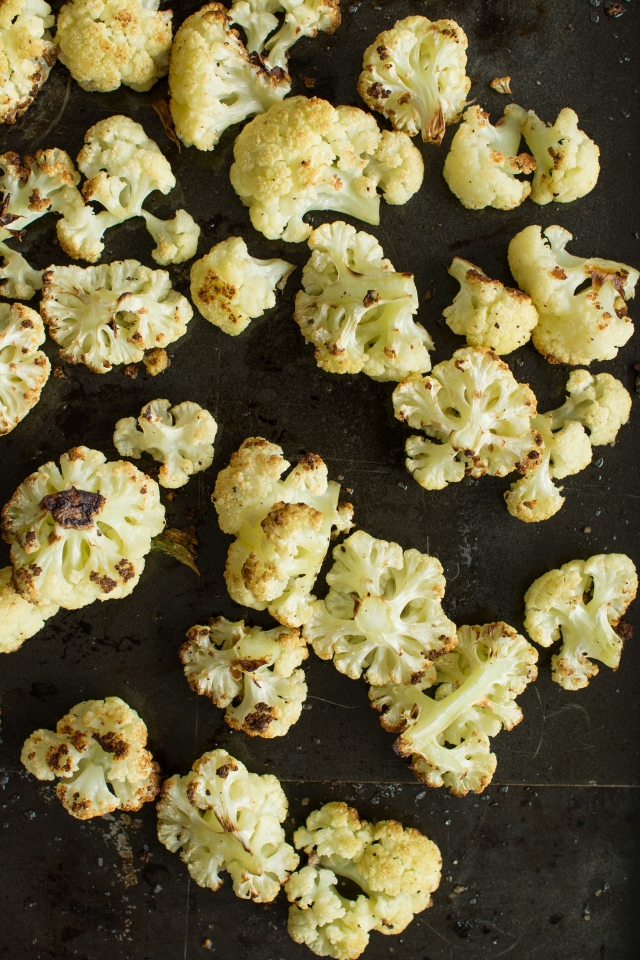 roasted cauliflower laid on a table