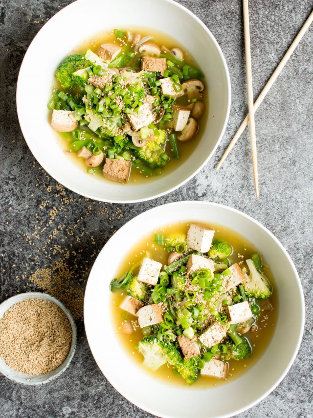 These Vegan Miso Soup Noodles really are a one pot wonder! They are bursting with flavour from the fresh ginger and miso, and chock full of fresh veggies. This healthy, super easy dinner will liven up any evening.